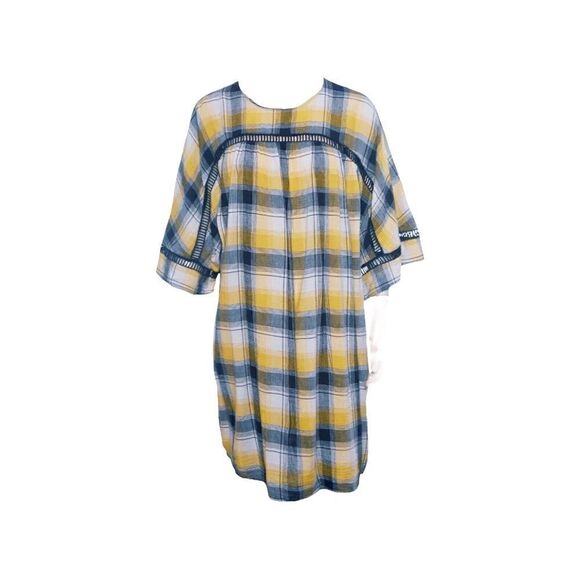 MAEVE | ANTHROPOLOGIE Yellow Black Plaid Tunic Shirt Mini Dress | Small - Picture 3 of 7
